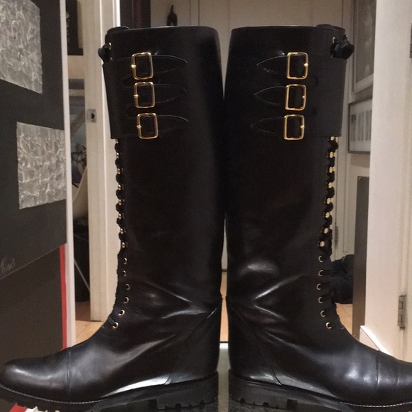 🇺🇸 Martinez Valero Knee High Leather Combat Boots 38.5 fits 8 or small 8.5 - Picture 7 of 15